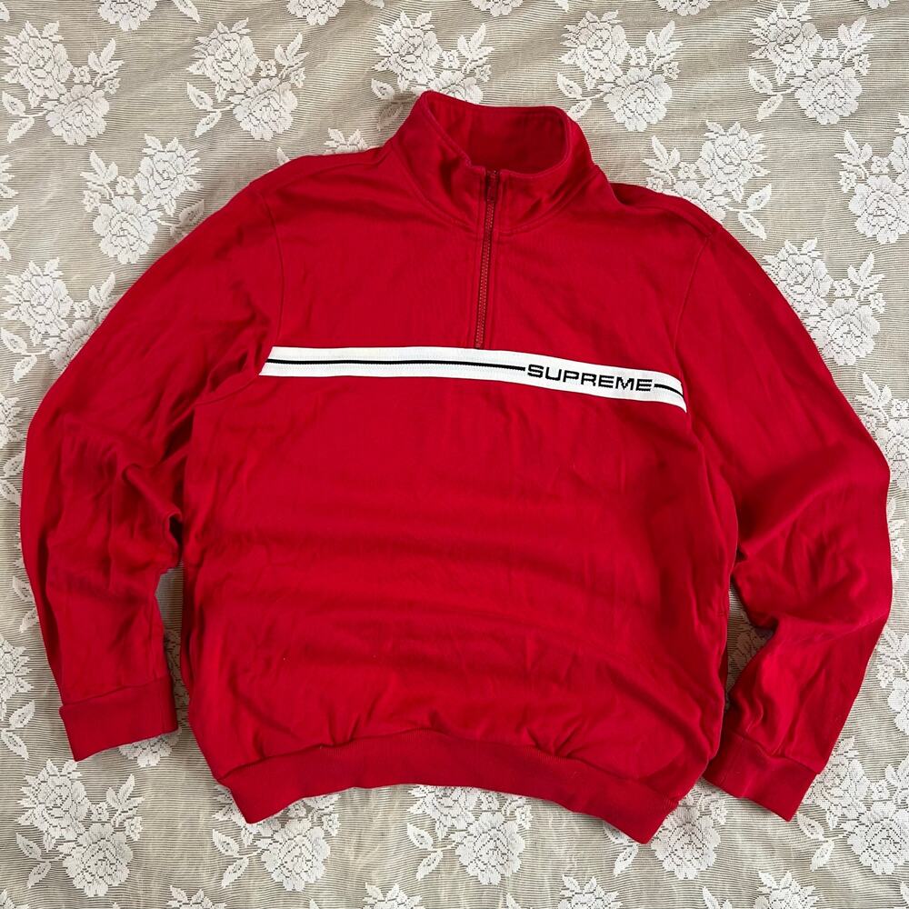 Supreme SS18 Logo Piping Half Zip Sweatshirt Red Size M